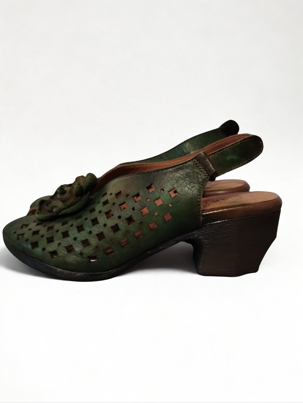 Lartiste Green Leather Flower Sandals Women's Size 37